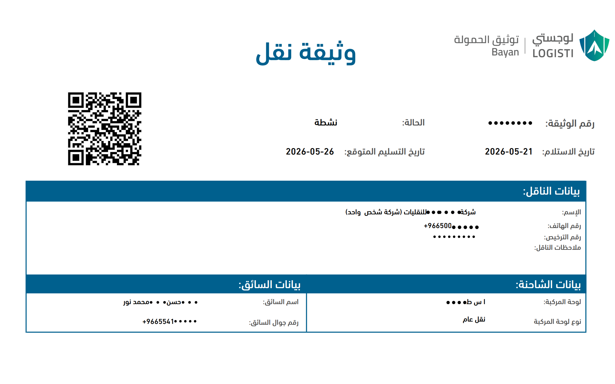 Official Saudi Bayan waybill generated by Bosla