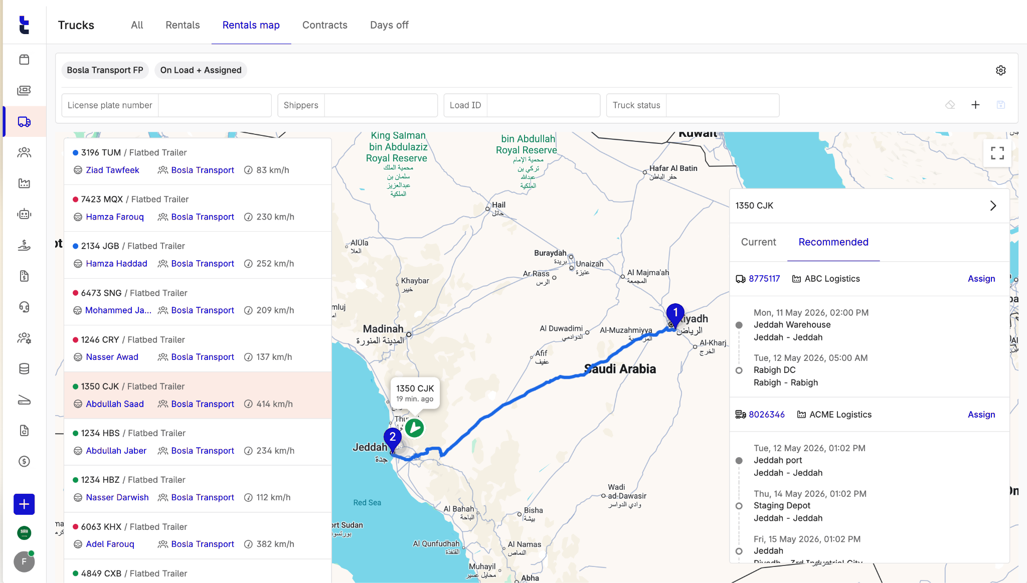 Bosla dispatching and route recommendations